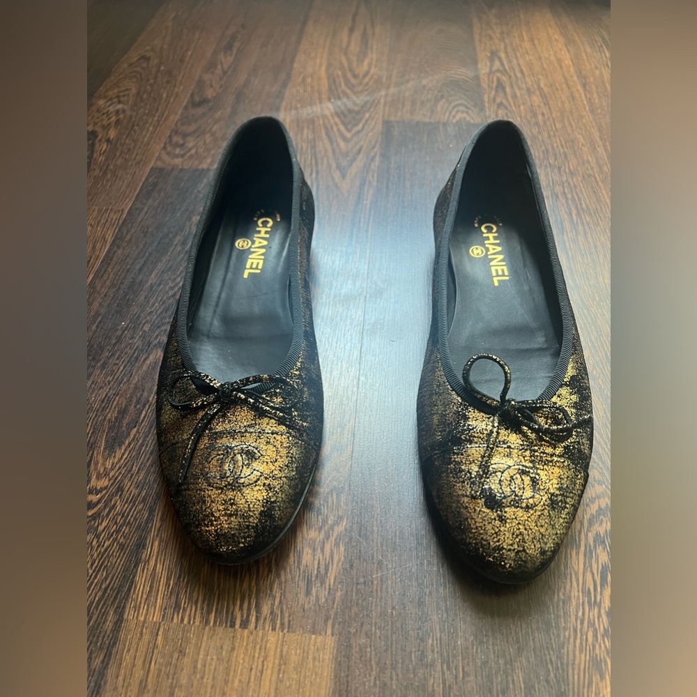 CHANEL METALLIC BALLET FLATS BALLERINA FLATS SIZE 42